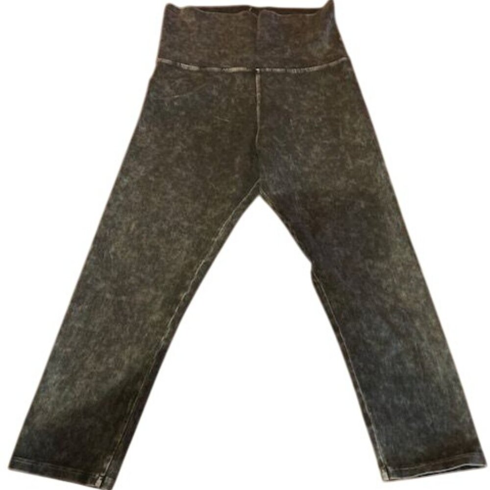 T Party Womens High-Waisted Black Acid‎ Wash Leggings yoga pants dyed capri